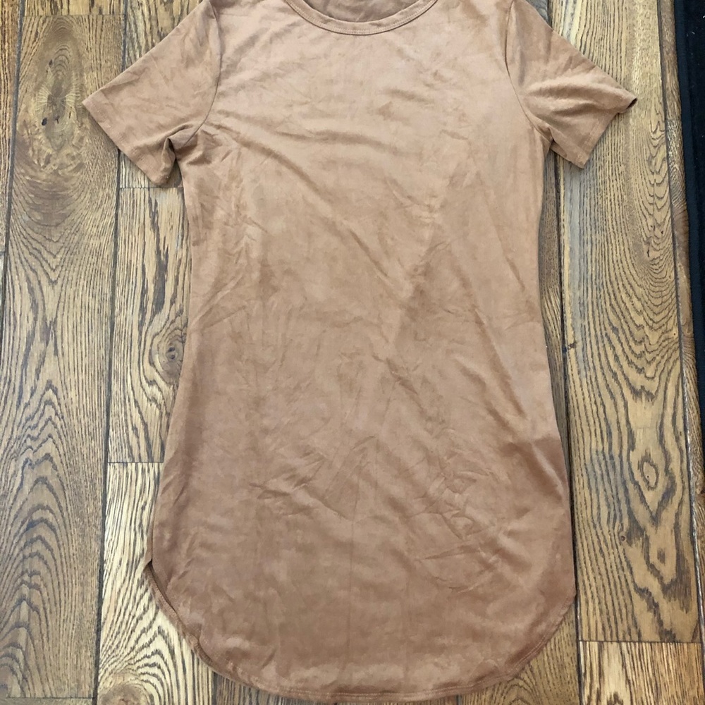 Camel colored suede like material t shirt dress